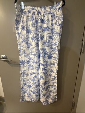 A New Day Women’s Linen blend Pants Floral Tropical Elastic Waist Petite medium